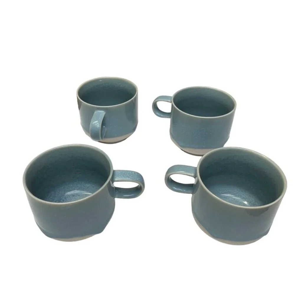 West Elm Blue Glazed Ceramic Coffee Mugs - Set of 4